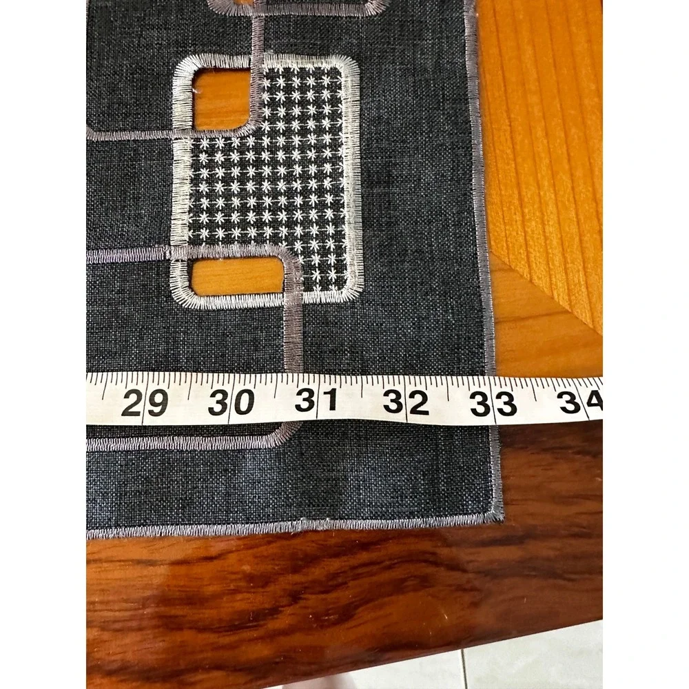 MCM Geometric‎ Embroidered Tablecloth and Runner Set Charcoal Grey Square 33x33